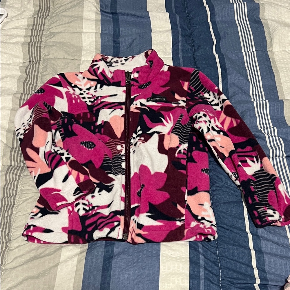 Columbia 4T Pink Floral Print Fleece Zip-Up Jacket